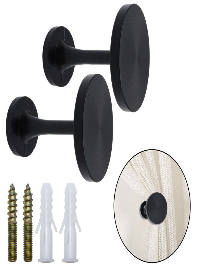 Shonmogar Curtain Tiebacks 2 Pack Curtain Holdbacks Zinc Alloy Curtain Tiebacks Wall Mounted with Screws, Decorative Curtain Holders for Drapes Stylish Black Curtain Tieback Hooks for Home Office - Image 1